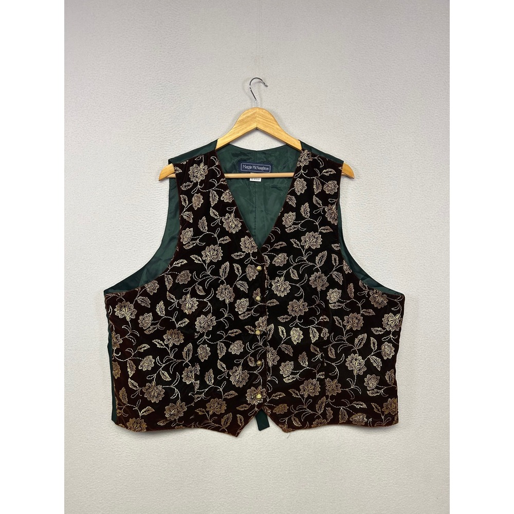 Whimsigoth Dark Academia Maggie McNaughton Womens 22W Green Gold Brocade Vest